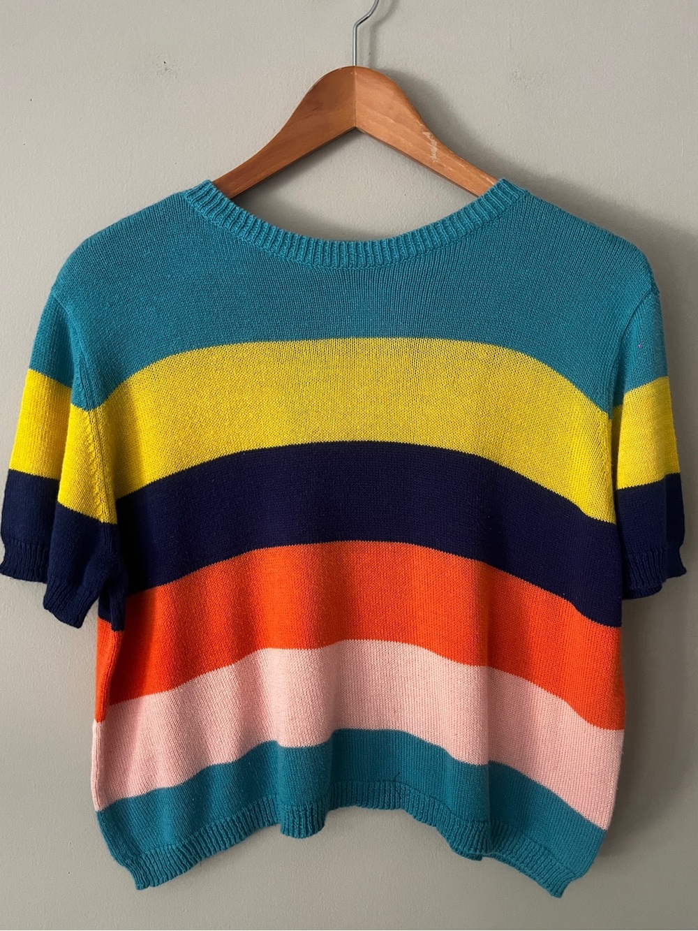 Bright Striped Short-Sleeve Crewneck Sweater
